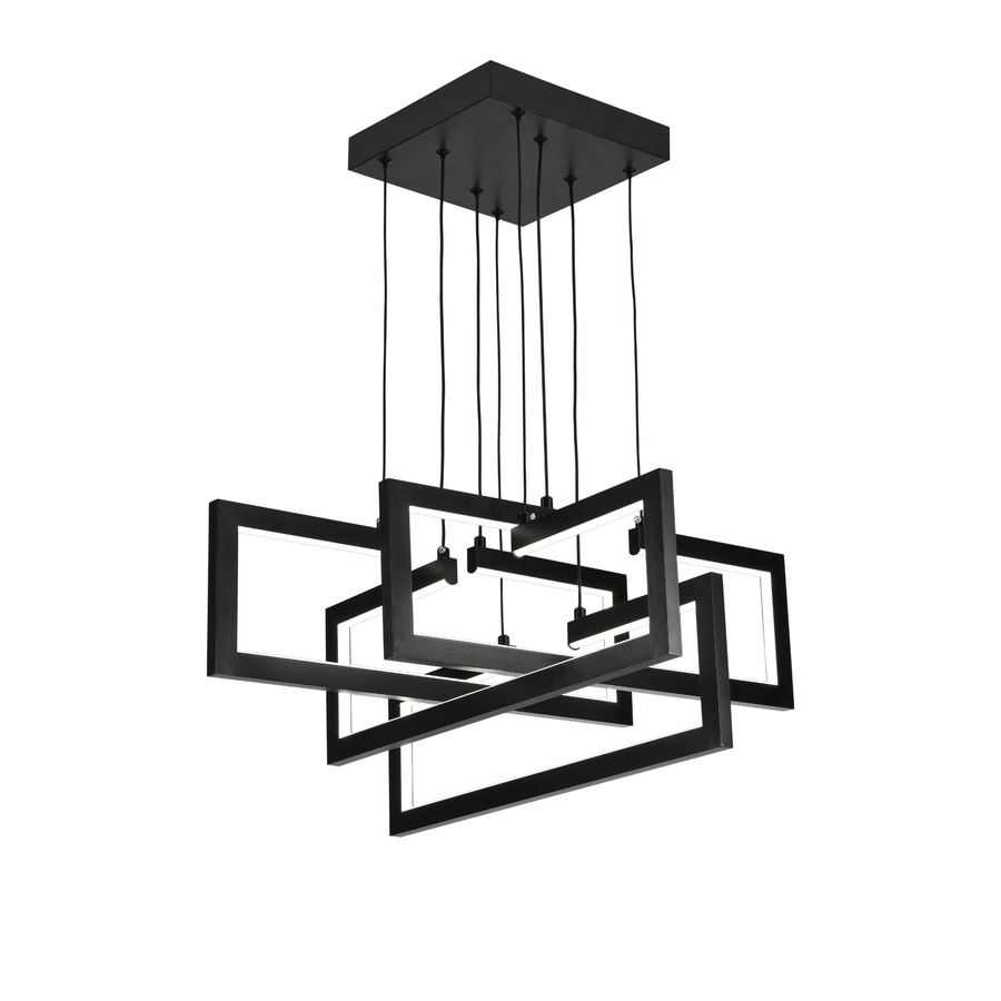 LED lustr s dálkovým ovládáním, Závěsný 98W, 4 prvky, Studené/Teplé/Neutrální světlo, Stmívatelné, Nastavitelná výška, Černá