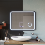 Mirror LED LED Touch Bernd Dezoringový systém, hodiny a teplota 80x60 cm fond Black Brush Cosmetica