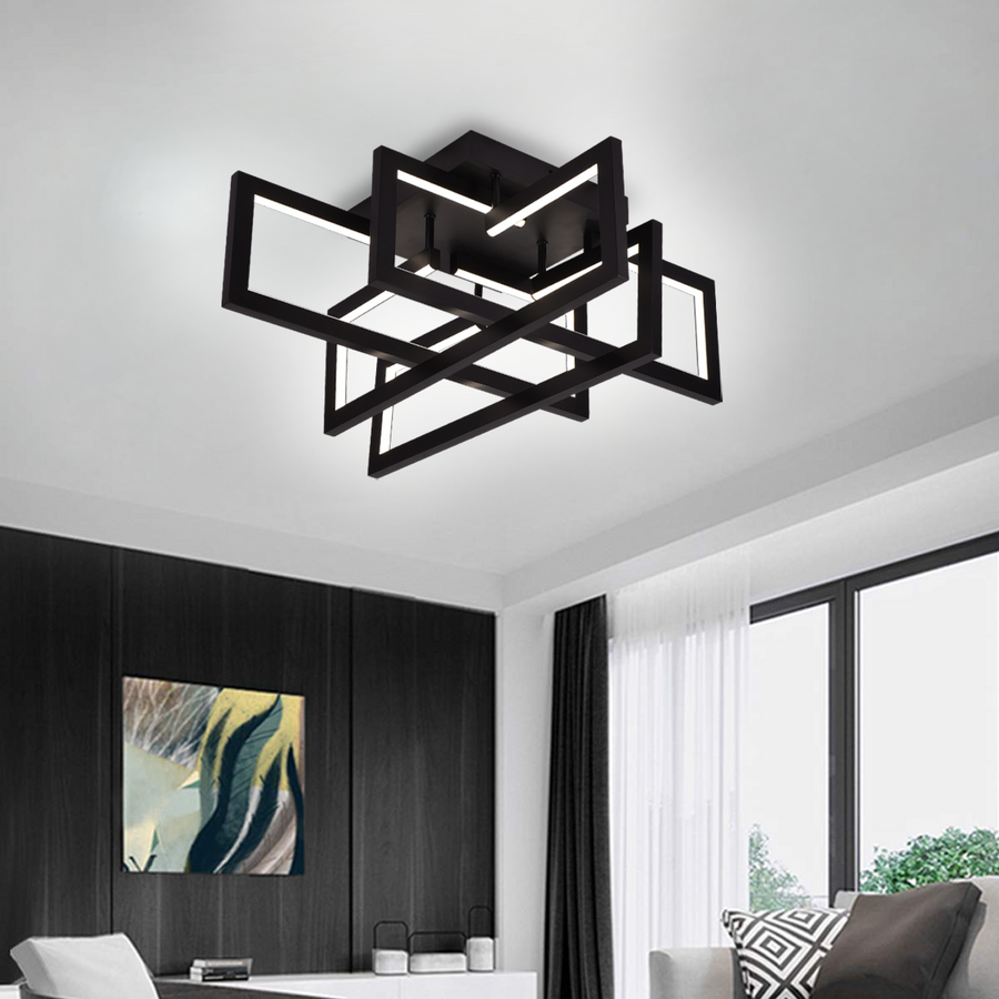 LED lustr s dálkovým ovládáním 98W, 4 Elements, Studené/Teplé/Neutrální světlo, Stmívatelné, Černá