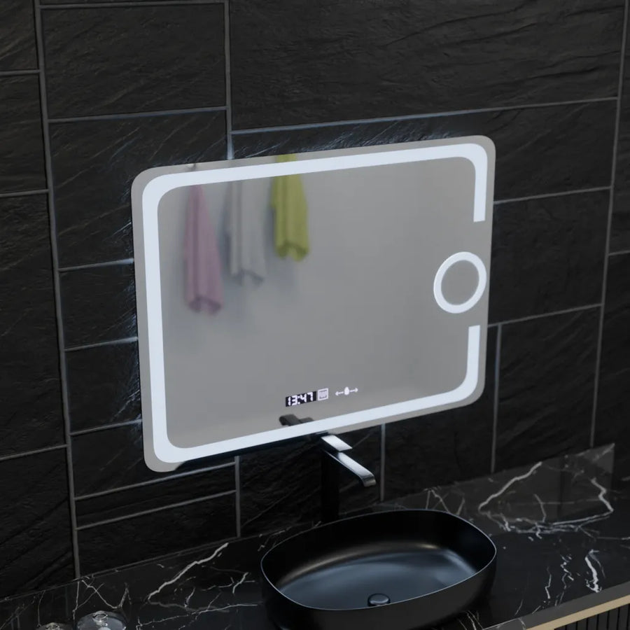 Zrcadlo LED obdélníkový 80x60cm Eclat Motionglow Marcello Clock Defrition System & Wolf teploměr Dimable Cosmetic
