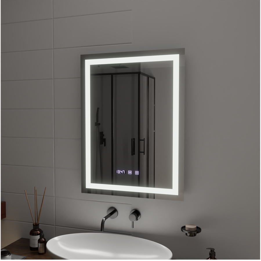 MODENA Touch LED zrcadlo Systém odmlžování, hodiny a teplota 60x80 cm