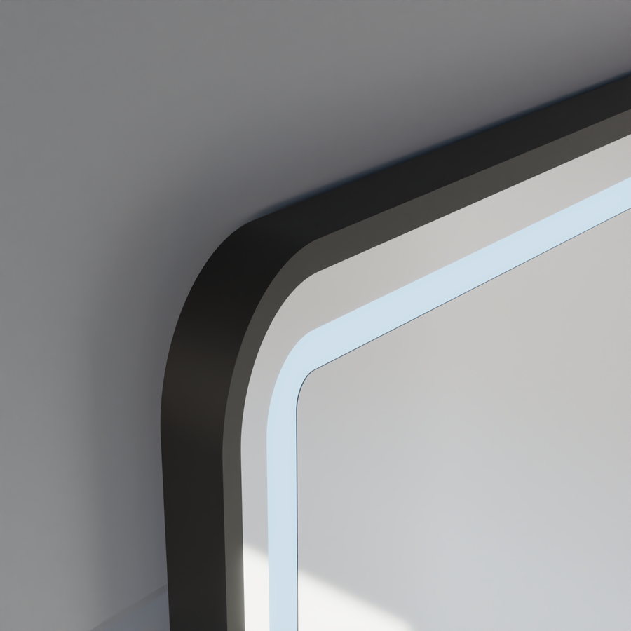 Zrcadlo LED Touch Systém odmlžování LUCIDA, hodiny a teplota 60x80 cm kartáčovaný černý rám