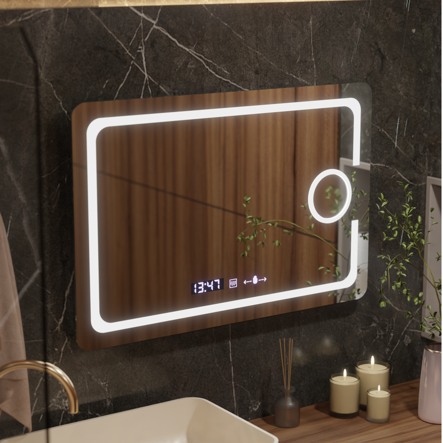Zrcadlo LED obdélníkový 110x75cm Eclat Motiongllow Marcello Demontring System & teploměr kosmetiky dimable