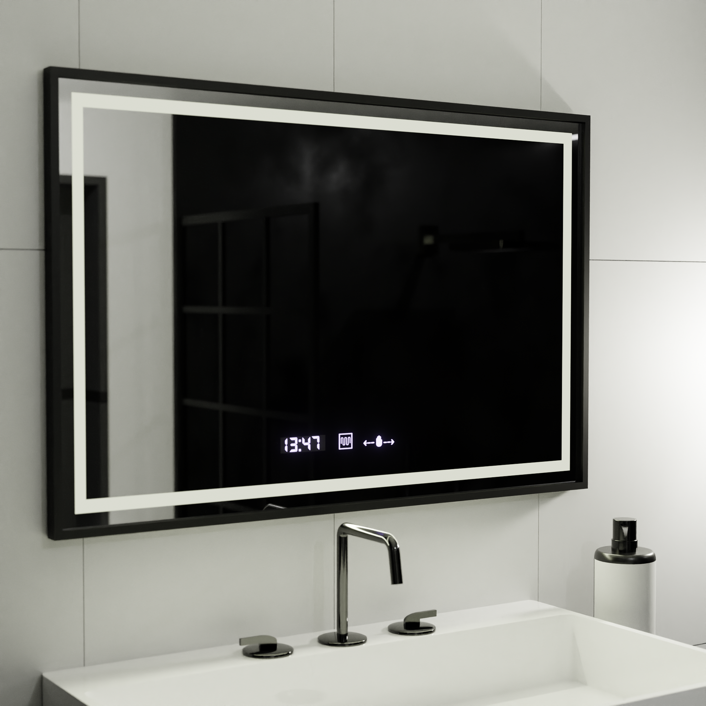 Zrcadlo LED obdélníkový 120x80cm Raggio Motion Glow Marcello Dezoring System teploměr a dimable hodiny