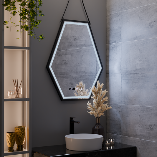 Obdélníkové LED zrcadlo, 55x70cm, senzor Marcello MotionGlow, systém odmlžování, hodiny a teploměr, stmívatelné