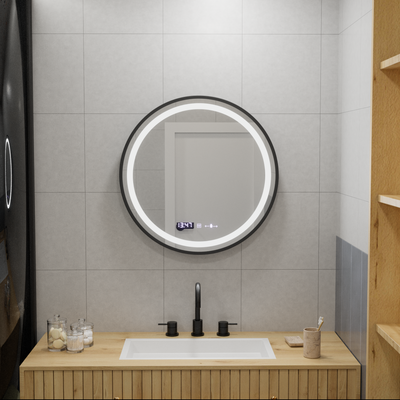 LED kulaté zrcadlo, 60 cm, Celeste Majesté Noir MotionGlow Marcello, Demister System, Hodiny & Teploměr, Stmívatelné