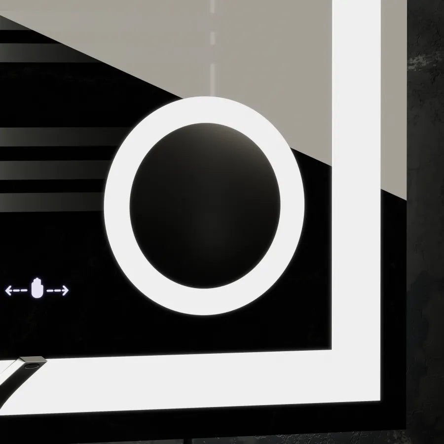 Obdélníkové LED zrcadlo, 80x80cm, Souverain MotionGlow Marcello, Demister System, Hodiny & Teploměr, Kosmetická lupa, Stmívatelné