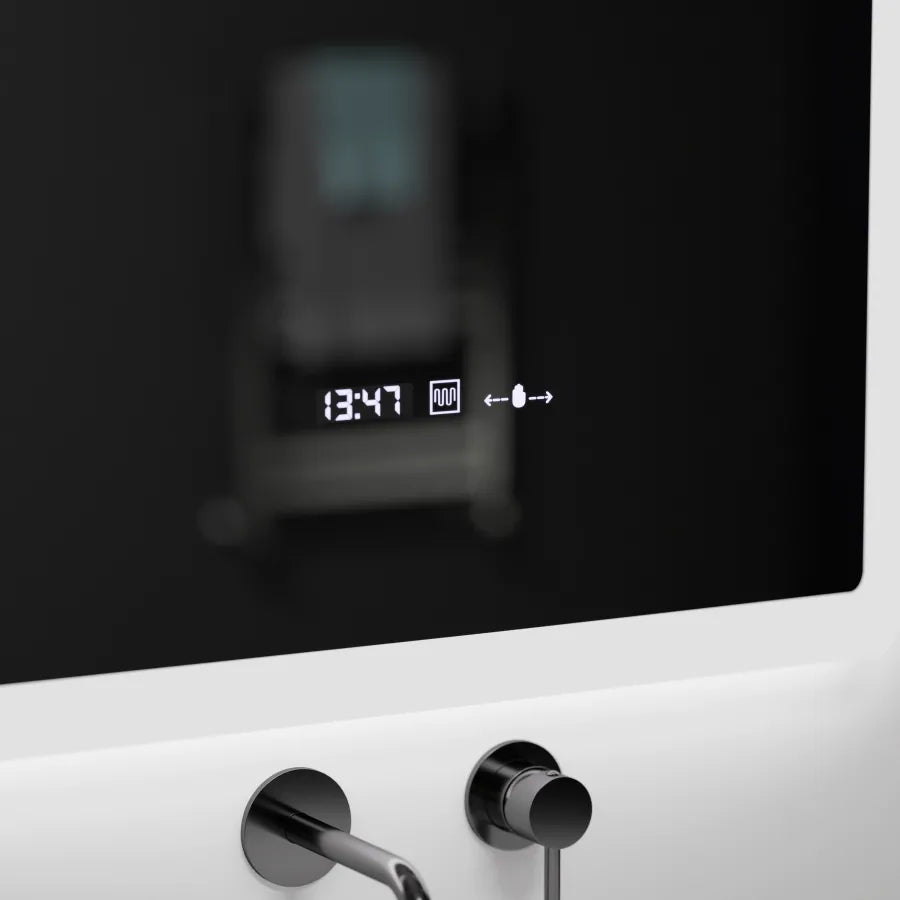 Obdélníkové LED zrcadlo, 60x80 cm, senzor Pugliesi MotionGlow Marcello, systém odmlžování, hodiny a teploměr, stmívatelné