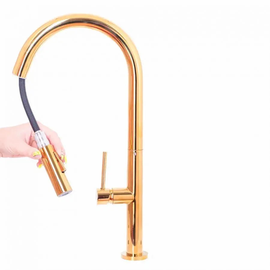 Kuchyňská baterie s extrahovatelnou sprchou, sanitární mosaznou, zlatou, CF2043