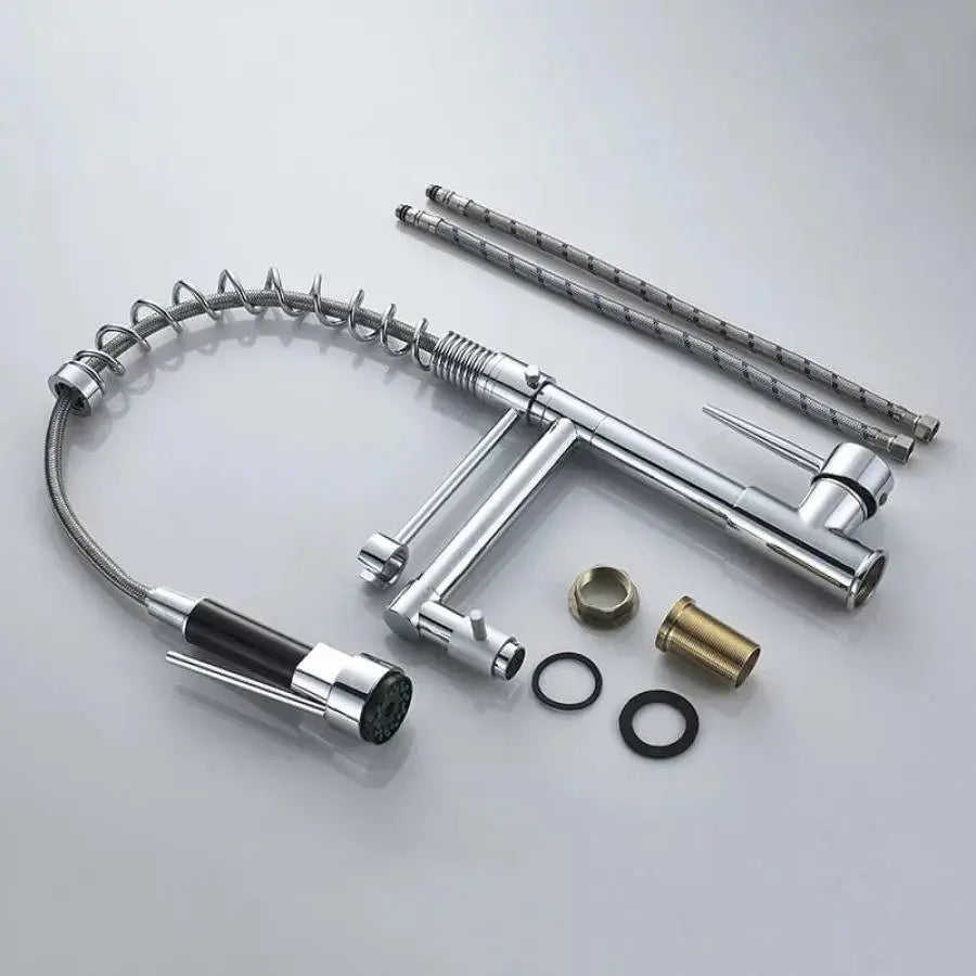 Kuchyňská baterie s extrahovatelnou sprchou, nerezovou ocelí a mosaznou, YD/201