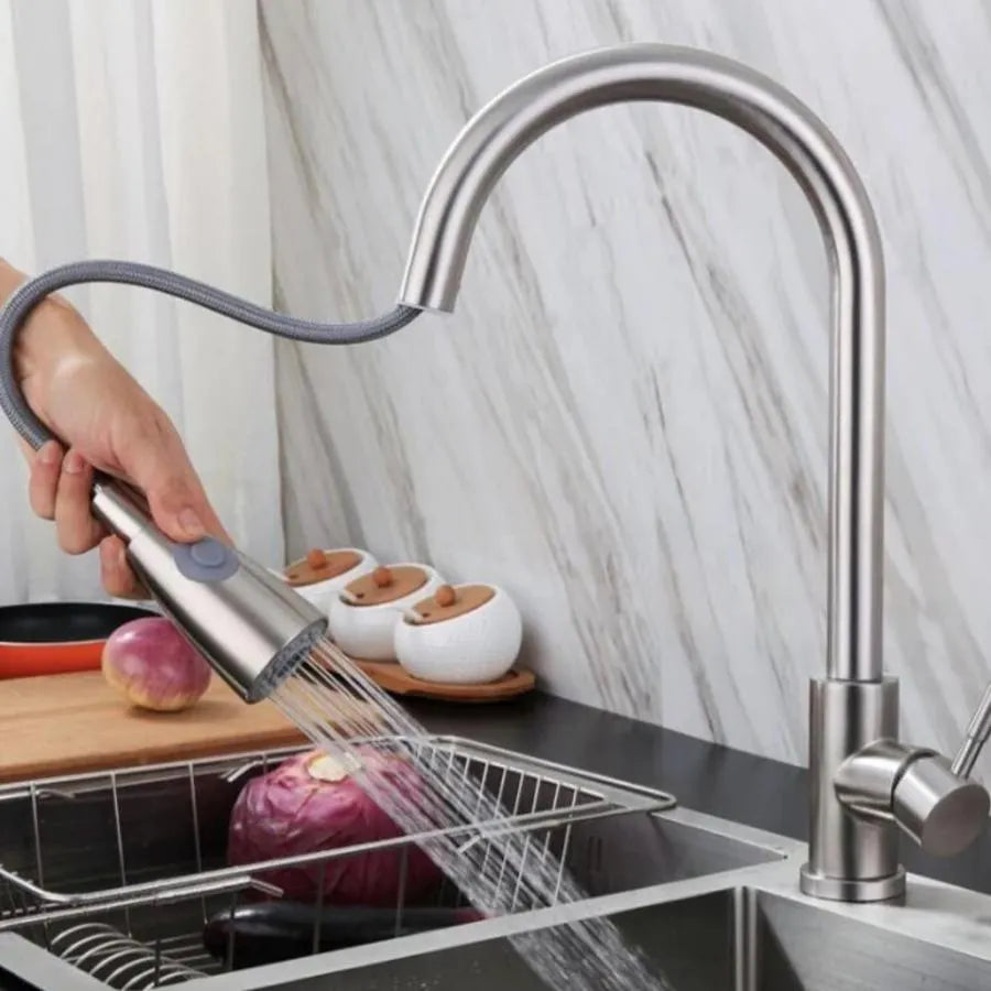 Baterie kuchyně s extrahovatelnou sprchou, nerezová ocel 304, satén, CF017