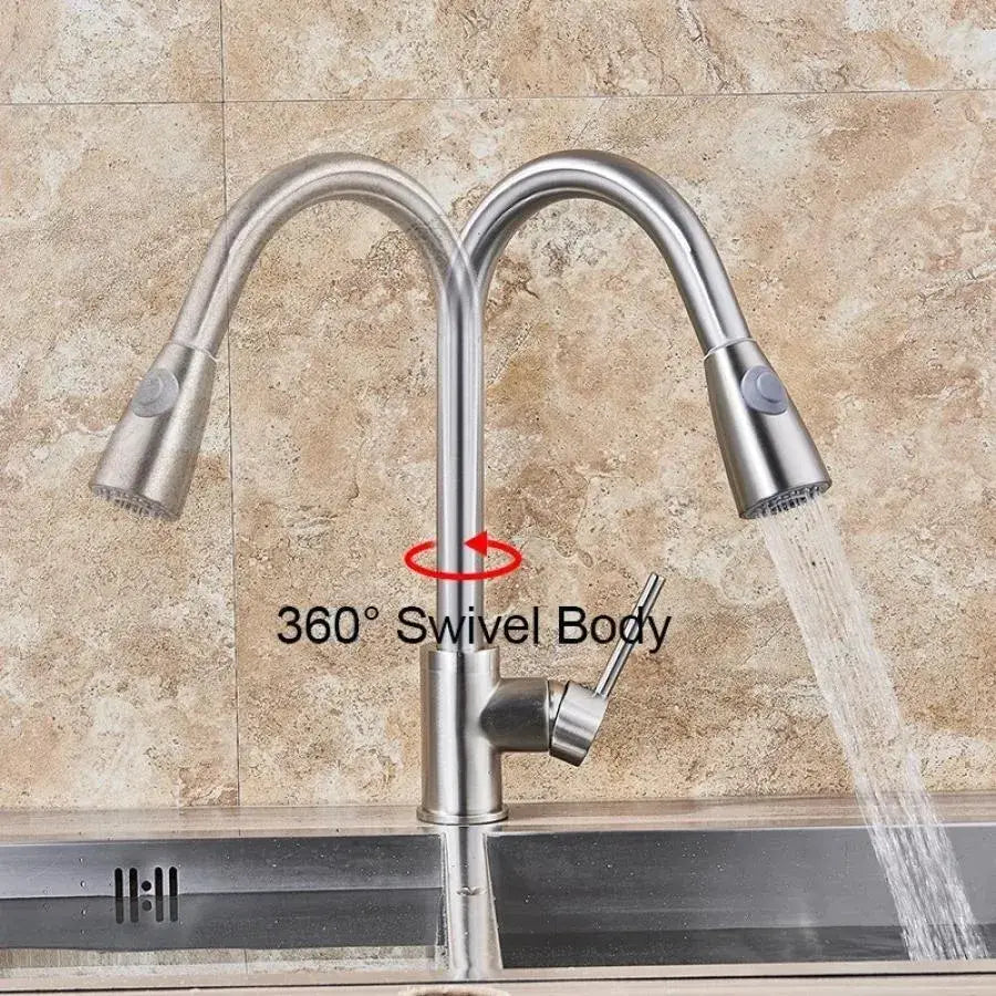 Baterie kuchyně s extrahovatelnou sprchou, nerezová ocel 304, satén, CF018