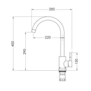 Kuchyňská baterie Fabiano, Monocomanda, 35mm keramická kazeta, nerezová ocel 304, grafit