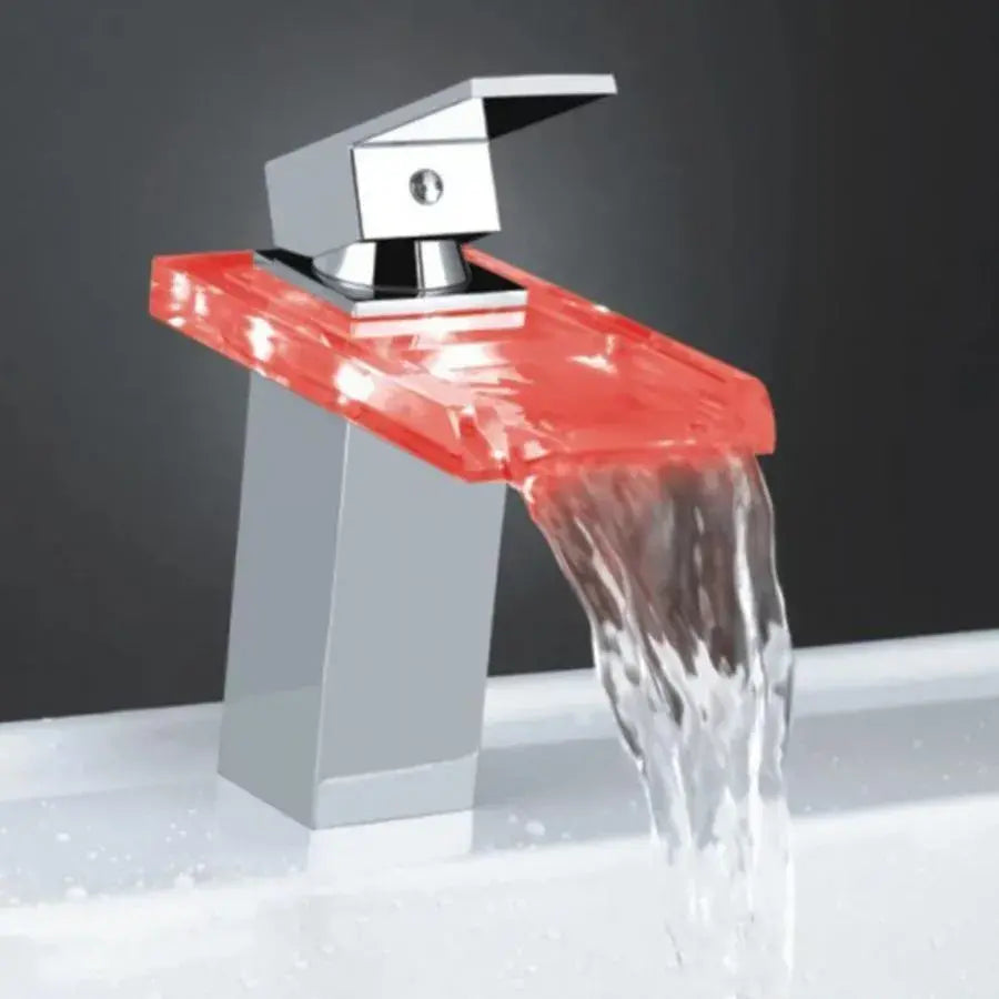 Baterie Washbasin, slitina a sklo, chrom, RGB světlo, změna barvy v závislosti na teplotě vody, OD3013
