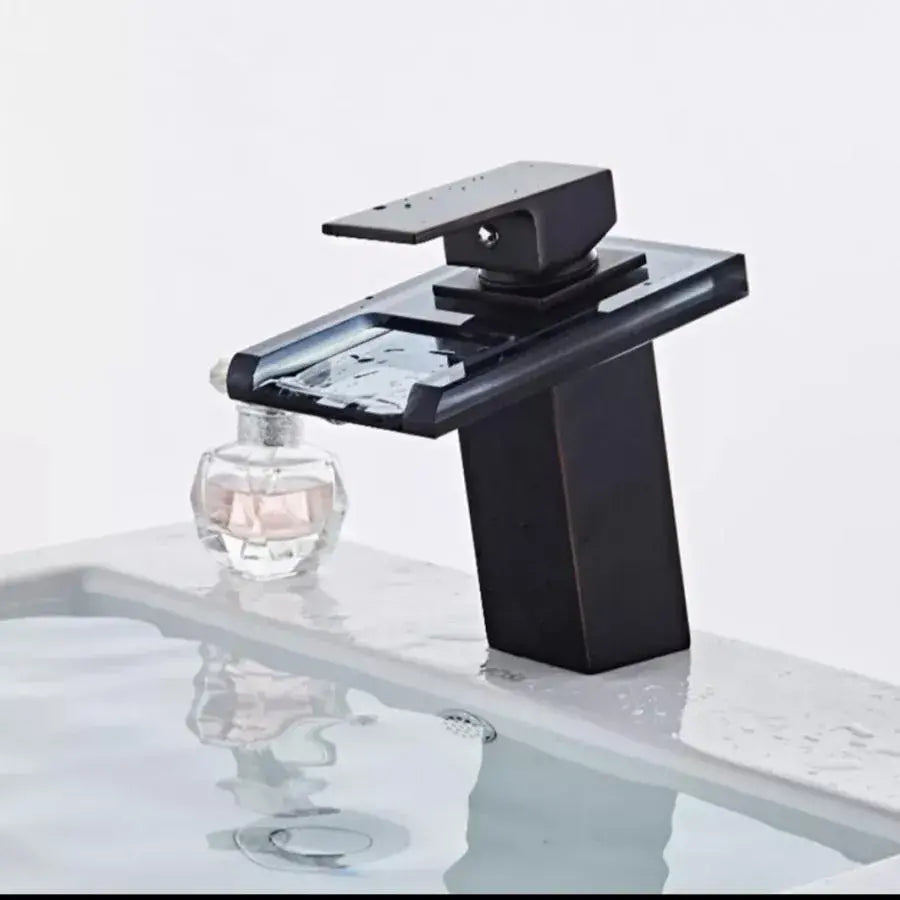 Baterie umyvadlo, slitina a sklo, černá, OD3007