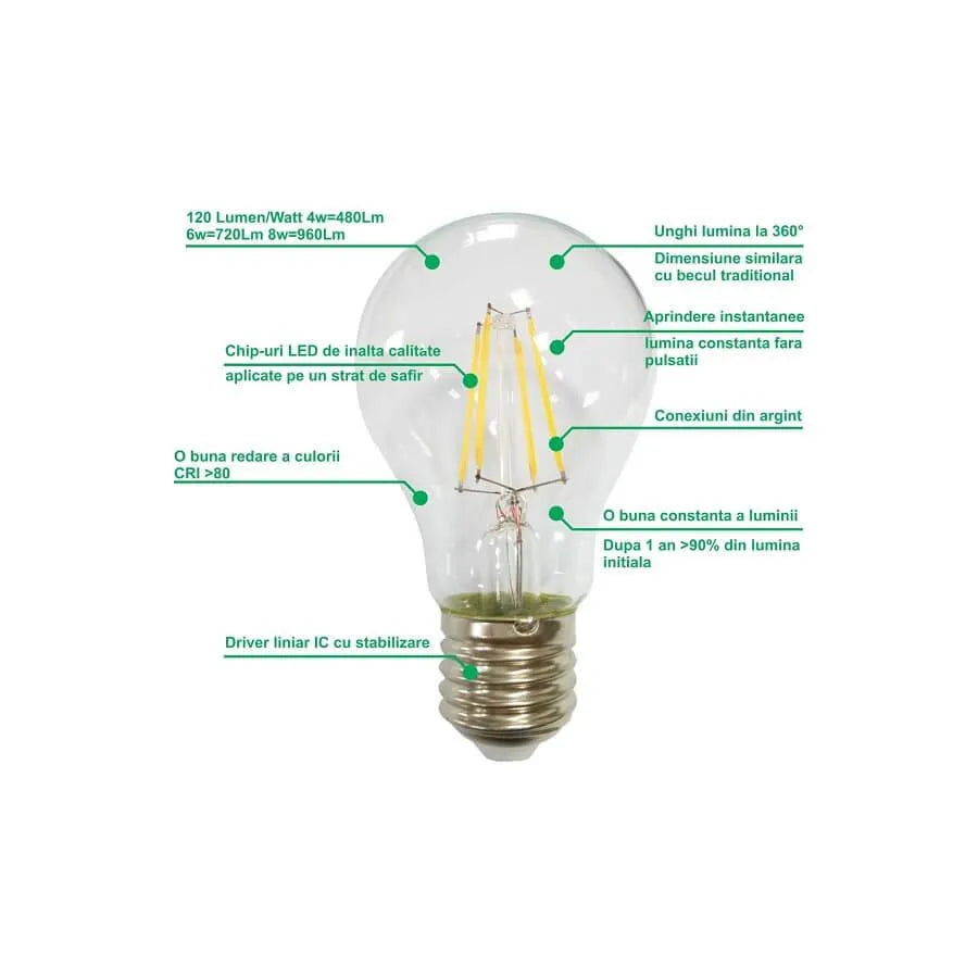 LED FILME A60 E27 10W = 100W 4000K