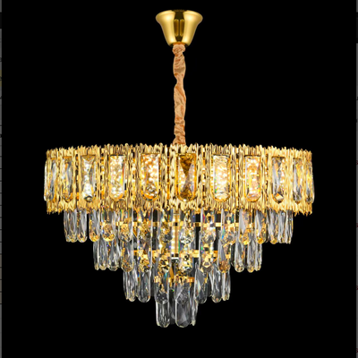 Křišťálový lustr BELVEDERE Eleganza 8xE14, Průměr 49cm, Lesklý zlatý, Nastavitelná výška