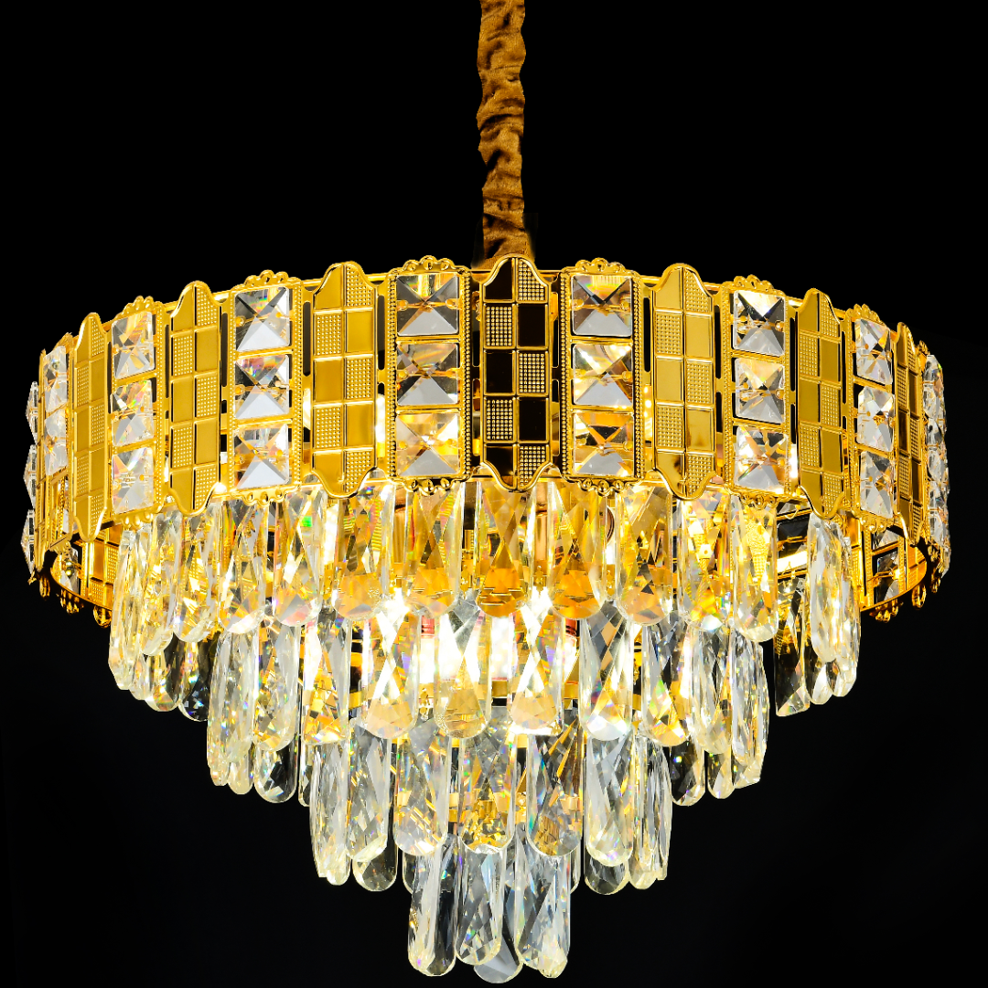 Crystal Chanderier Nexia Riva 8XE14, průměr 49 cm, lesklé zlato, reblabilní výška