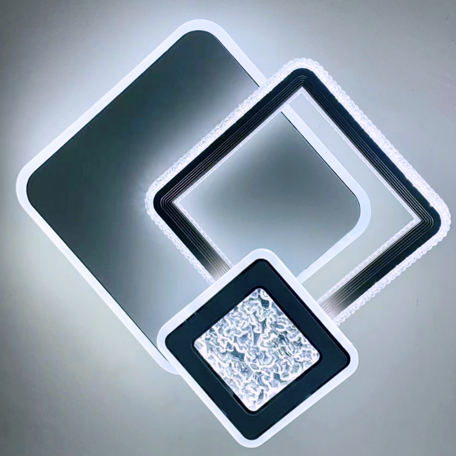 NYXORA LED lustr 51W, 3 čtverce, studené/teplé/neutrální světlo, černá