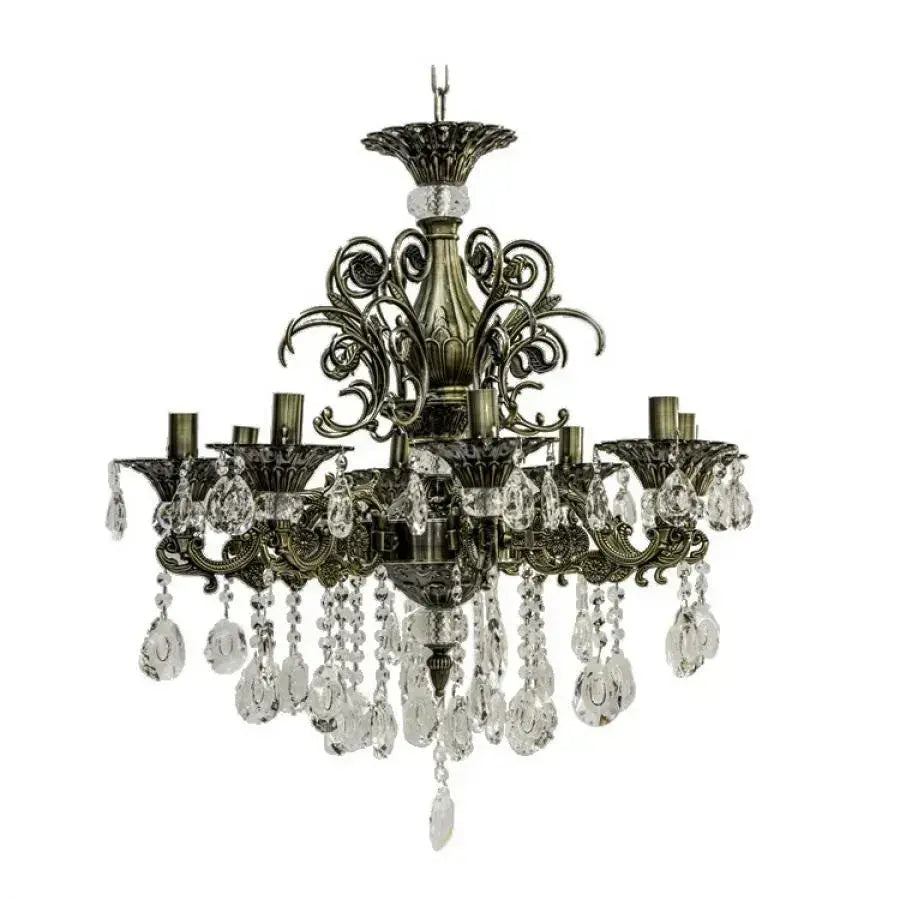 SANSSOUCI Magno křišťálový lustr, 8xE14, průměr 65cm, starožitná mosaz