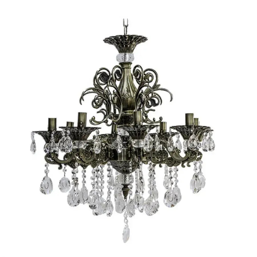 SANSSOUCI Magno křišťálový lustr, 8xE14, průměr 65cm, starožitná mosaz