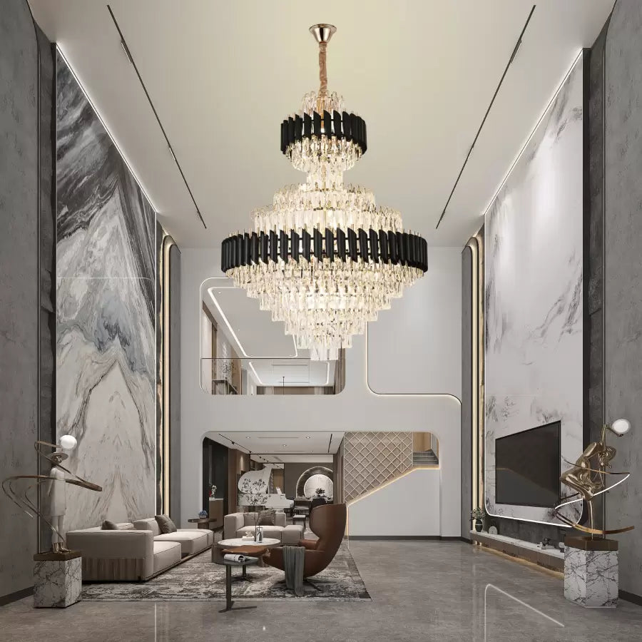Crystal Chandier Versailles Supremo Real 20xe27, průměr 80 cm x výška 110 cm, lesklý a černé zlato, nastavitelná výška