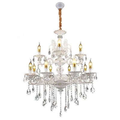 Candelabru sansoiu Royal 12xe14 kovový a krystal nastavitelný bílý a stříbrný výšku