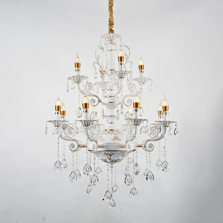 Crystal Chandier Bruchier 12x E14, průměr 75 cm, bílý se zlatou, nastavitelnou výškou