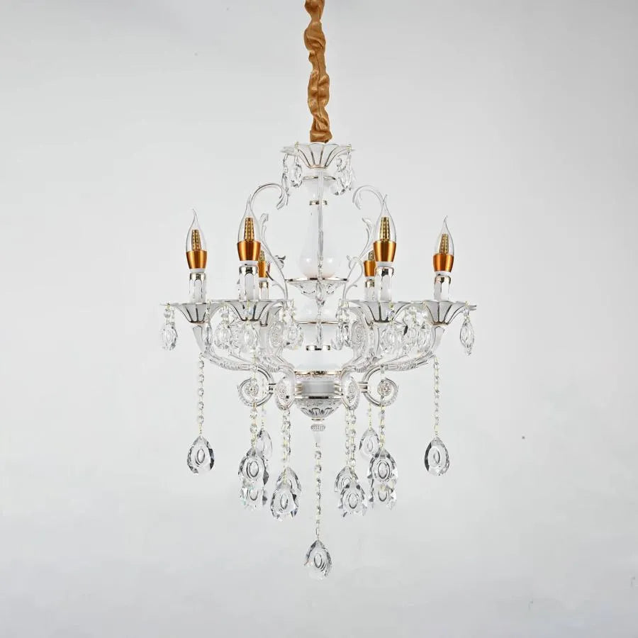 Crystal Chandier Bruchier 6x E14, průměr 55 cm, bílý se zlatou, nastavitelnou výškou