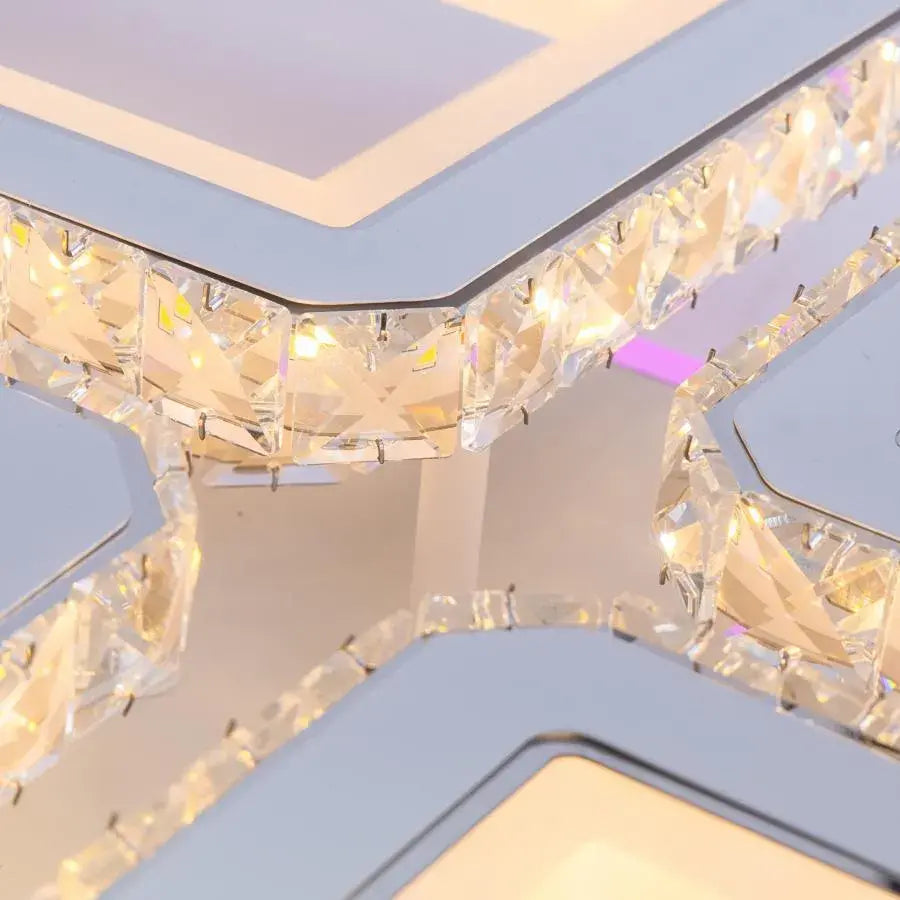 LED lustr s dálkovým ovládáním a křišťálem LEILA 237W, 8 čtverců, studené/teplé/neutrální světlo, stmívatelné, lesklá chromová bílá