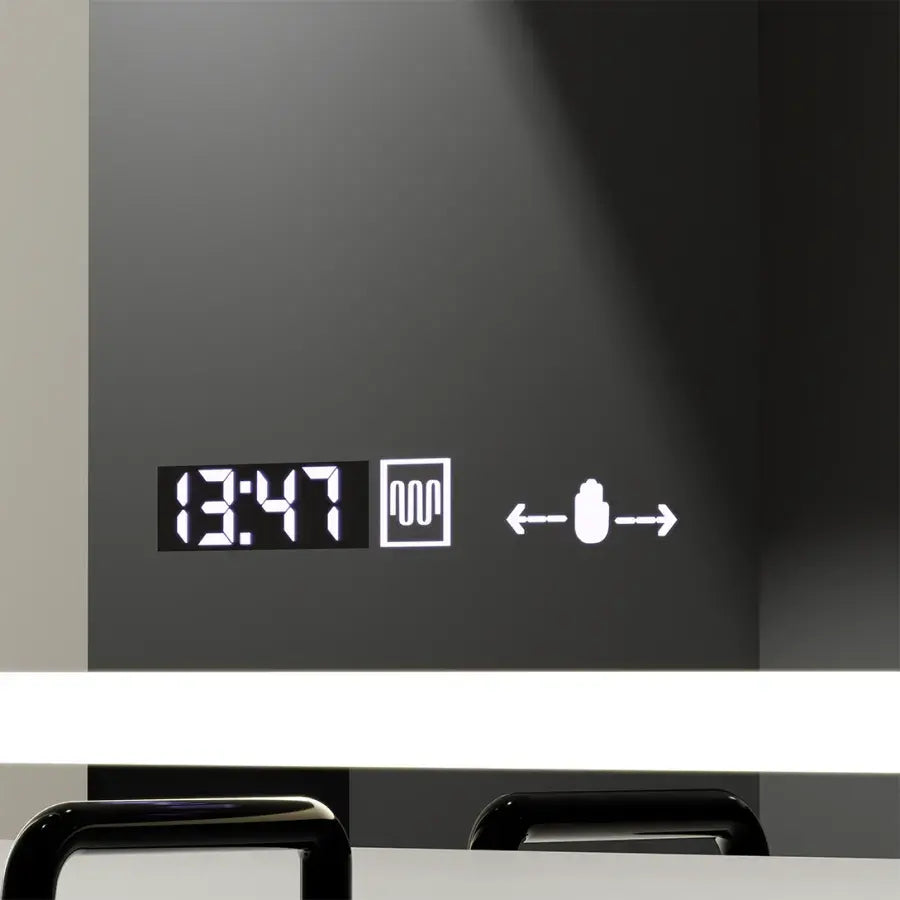 Obdélníkové LED zrcadlo, 120X70cm, Radiant MotionGlow Marcello senzor, Systém odmlžování, Hodiny & Teploměr, Stmívatelné