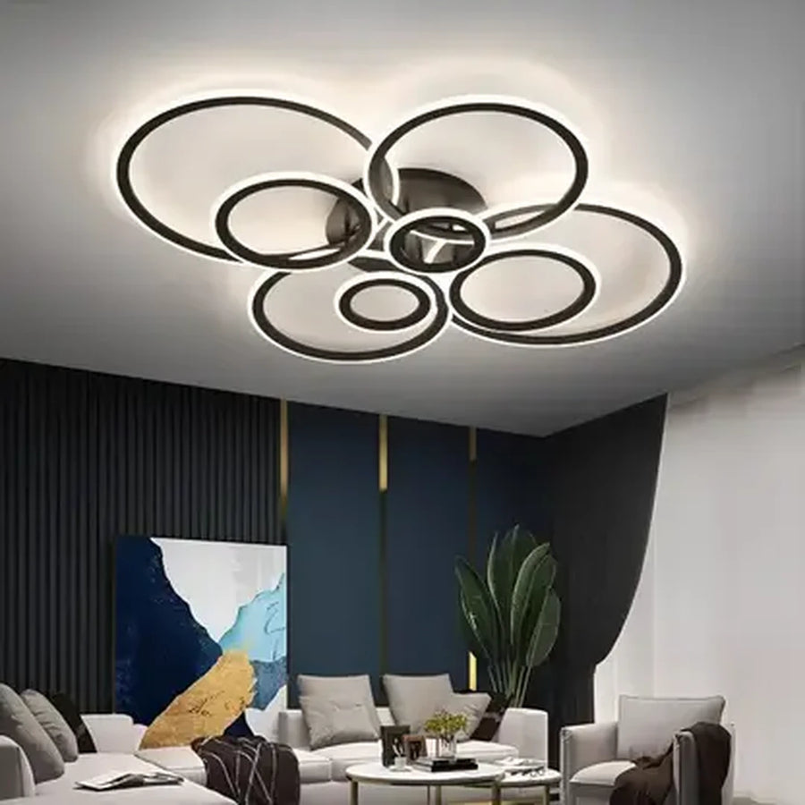 LED lustr s dálkovým ovládáním BETTY 130W, 8 kruhů, Studené/Teplé/Neutrální světlo, Stmívatelné, Černá