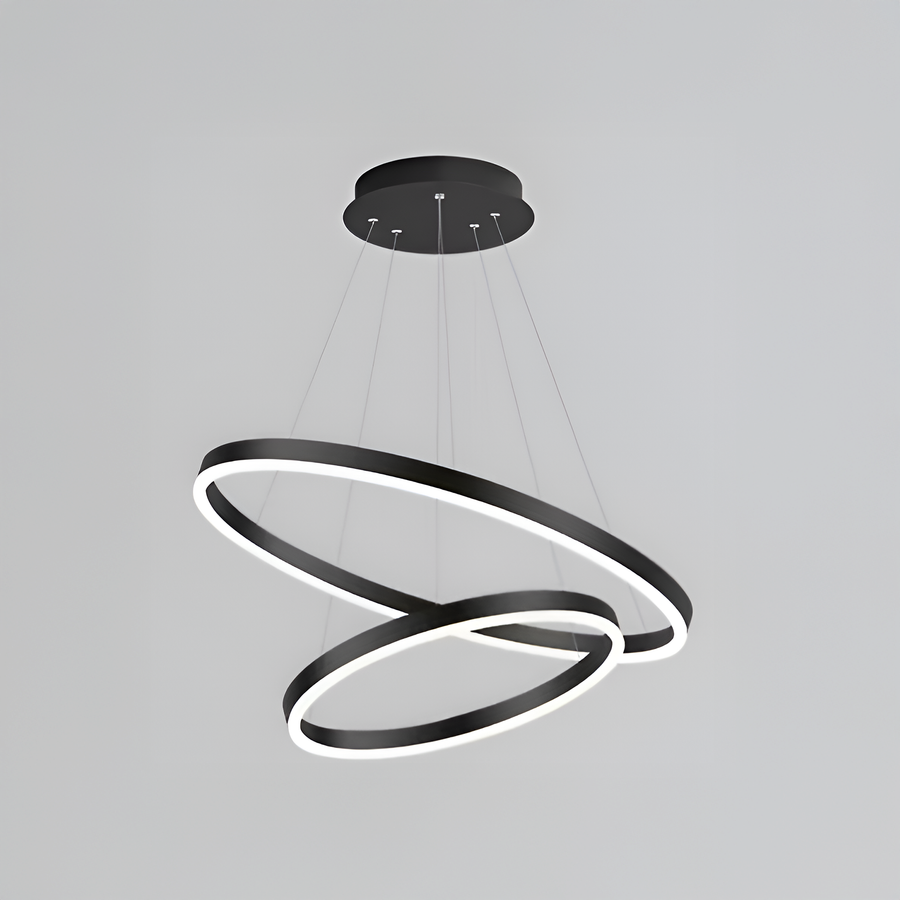 Závěsný LED lustr s dálkovým ovládáním CASIANA 41W, 2 kruhy, studené/teplé/neutrální světlo, stmívatelný, černý, výškově nastavitelný