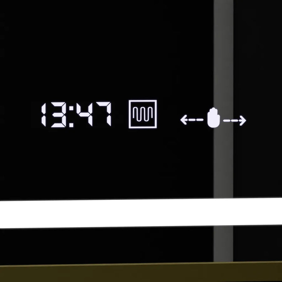 Obdélníkové LED zrcadlo, 100x80cm, Verite Royale Gold Motion Glow Marcello, Demister System, Hodiny & Teploměr, Stmívatelné