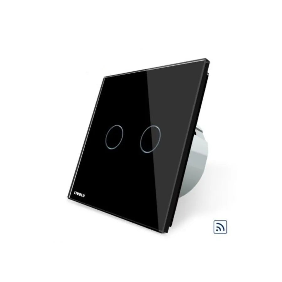 Bezdrátové, dvojité, černé, zabezpečené sklo, dotykový spínač Livolo