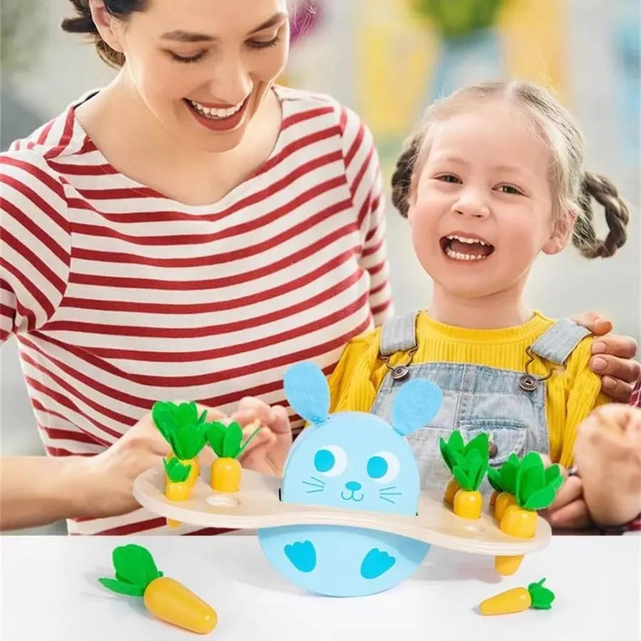 Interaktivní hra s králíky a mrkví, 14 kusů, dřevo