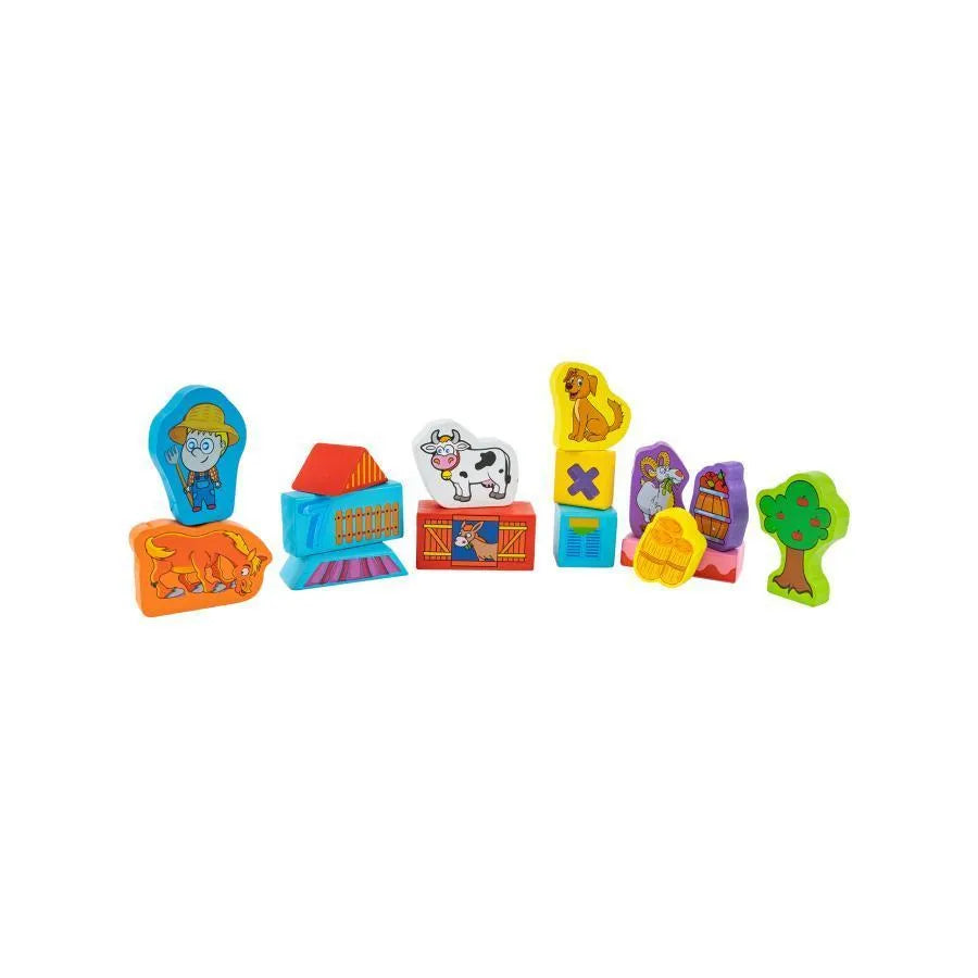 Kostky v puzzle se zvířaty ze stavební farmy, 100 kusů, dřeva