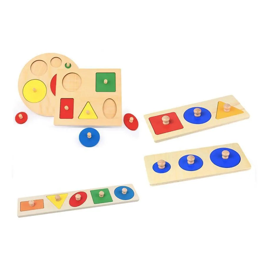 Hra s vícebarevným typem panelu s geometrickými tvary, 6 kusů, dřevo