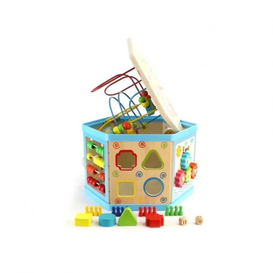 Vzdělávací hračka Montessori Hexagonal Wood 8 in 1, 38 cm, vícebarevné