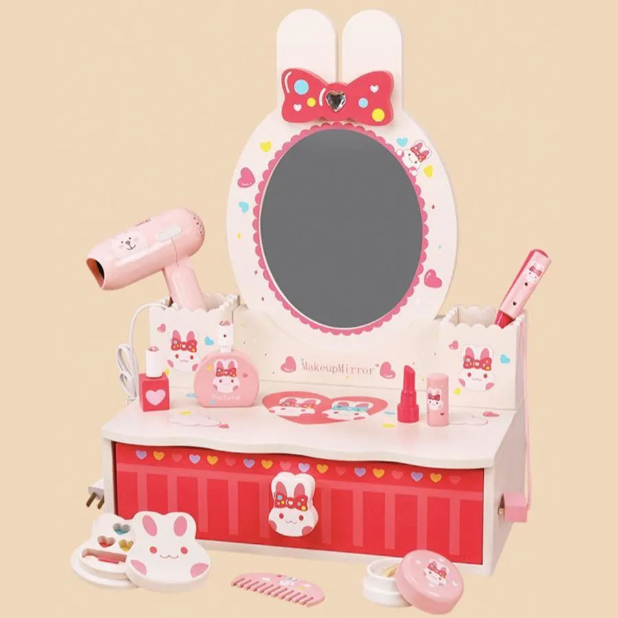 Hračka pro make -up a kosmetická hračka králíka, 16 kusů, růžová, dřevo