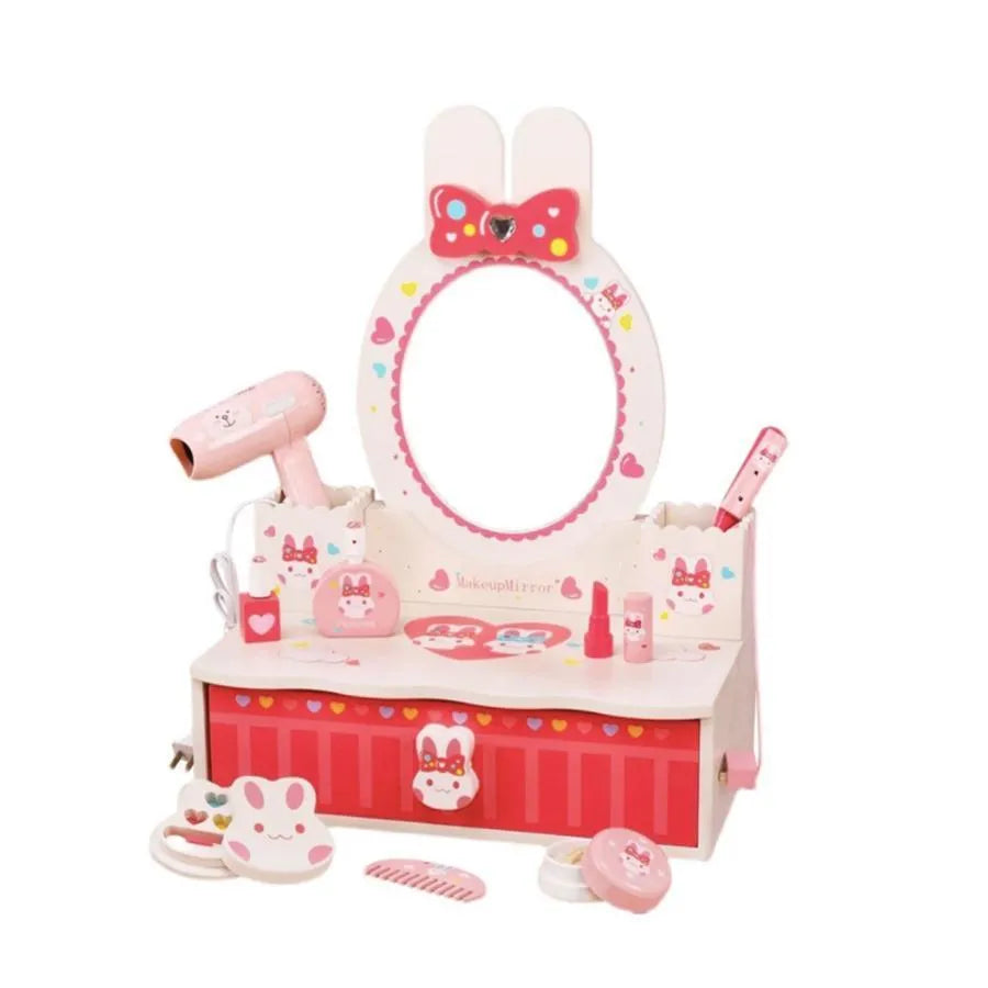 Hračka pro make -up a kosmetická hračka králíka, 16 kusů, růžová, dřevo