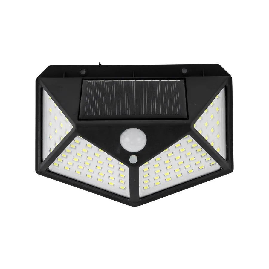 Solární lampa se snímačem pohybu, 100 LED, 20W, IP.65, černá