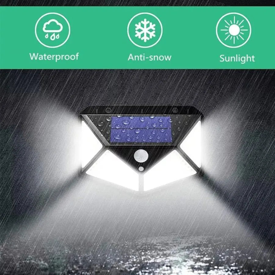 Solární lampa se snímačem pohybu, 100 LED, 20W, IP.65, černá