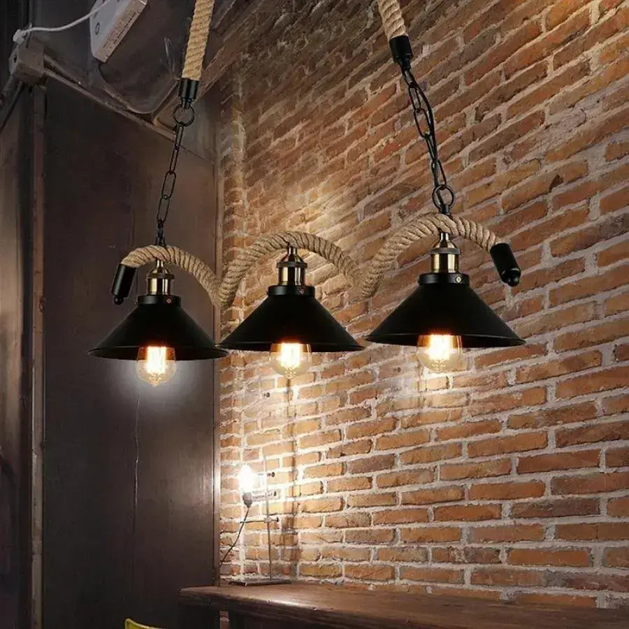 Lustrage chtíč, 3*E27, hnědý, kov a motouz