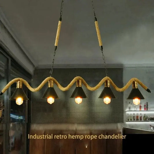 Lustrage chtíč, 5*E27, hnědý, kov a motouz