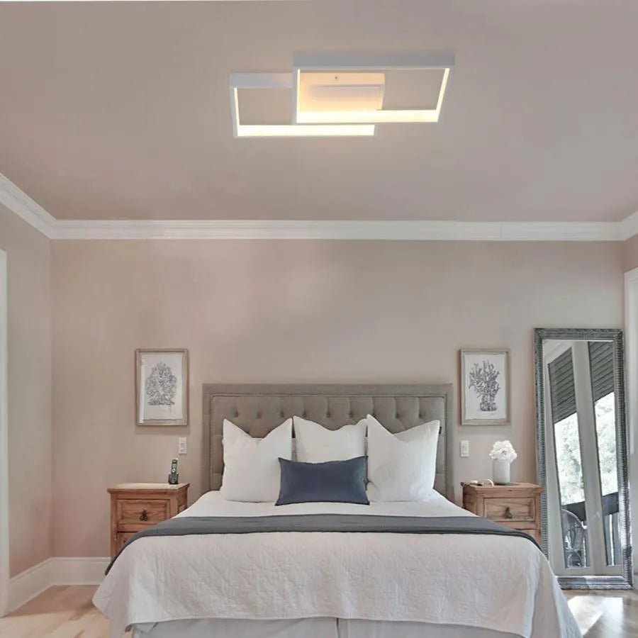 LED lustr s dálkovým ovládáním LANDYN 62W, 2 čtverce, studené/teplé/neutrální světlo, stmívatelné, bílá