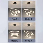 Závěsný LED lustr s dálkovým ovládáním CASIANA 130W, 4 kruhy, studené/teplé/neutrální světlo, stmívatelný, černý, výškově nastavitelný