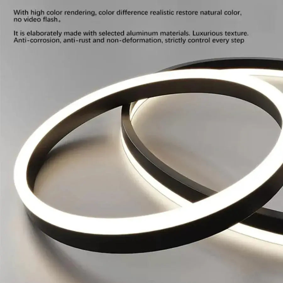 Závěsný LED lustr s dálkovým ovládáním CASIANA 130W, 4 kruhy, studené/teplé/neutrální světlo, stmívatelný, černý, výškově nastavitelný