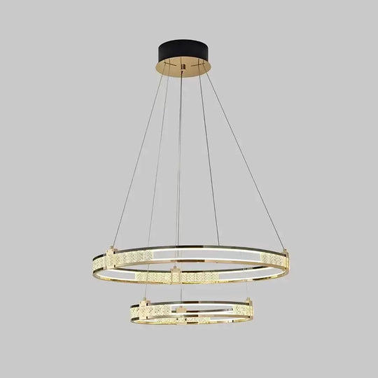 Závěsný LED lustr s dálkovým ovládáním a křišťálovým ROGER 100W, 2 kruhy, studené/teplé/neutrální světlo, stmívatelné, lesklé zlaté, výškově nastavitelné křišťálové LED lustry Výchozí název Alessandro Design