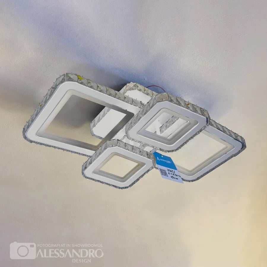 LED lustr s dálkovým ovládáním a krystalem BLAKELY RGB 154W, 4 čtverce, studené/teplé/neutrální světlo, stmívatelné, bílá